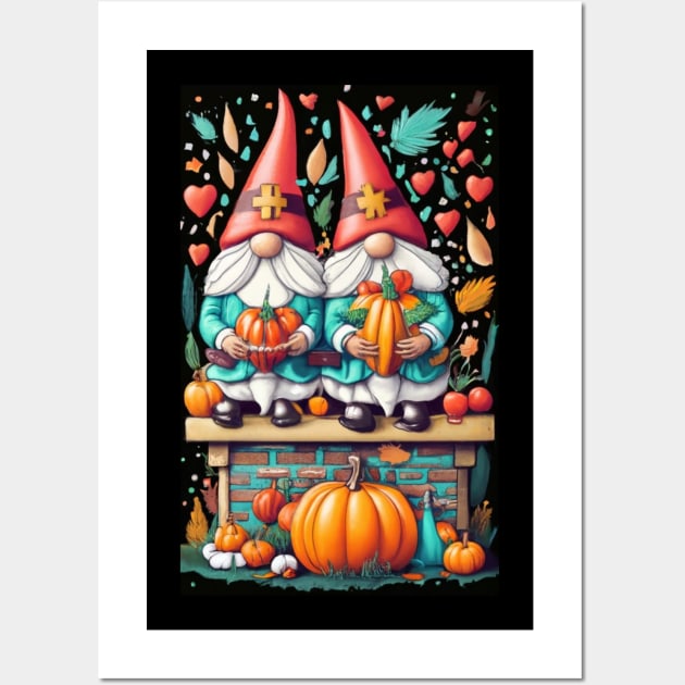 Thanksgiving Nurse Gnomes Fall Scrub Top Autumn RN Women Wall Art by click2print